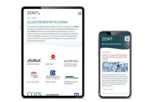 Webseite ZENIT GmbH – Seite „Kunden“ und „News“